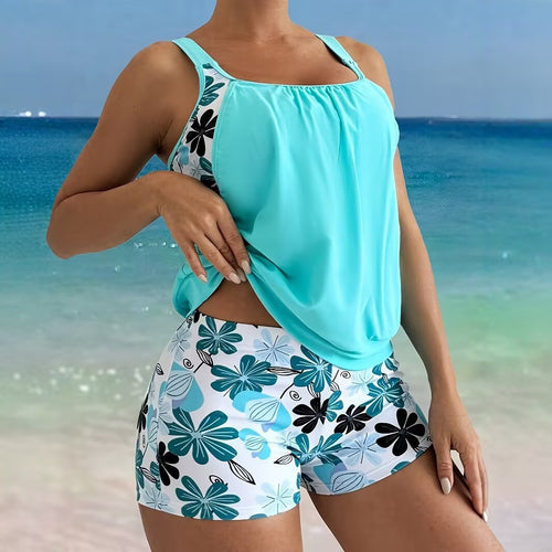 Damen Sport Tankini-Set mit floralem Design und bequemen Shorts R&B