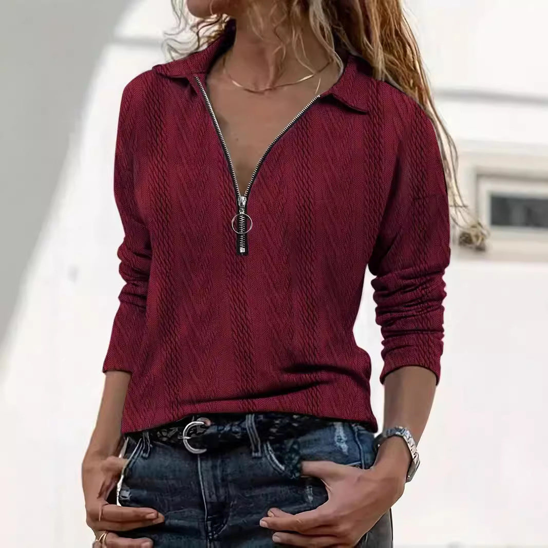 Damen Strickpullover mit dezenter Rippstruktur und kurzem Reißverschluss R&B