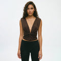Damen elegantes Wickeloberteil mit tiefem V-Ausschnitt und raffinierter Drapierung R&B