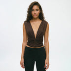 Damen elegantes Wickeloberteil mit tiefem V-Ausschnitt und raffinierter Drapierung R&B