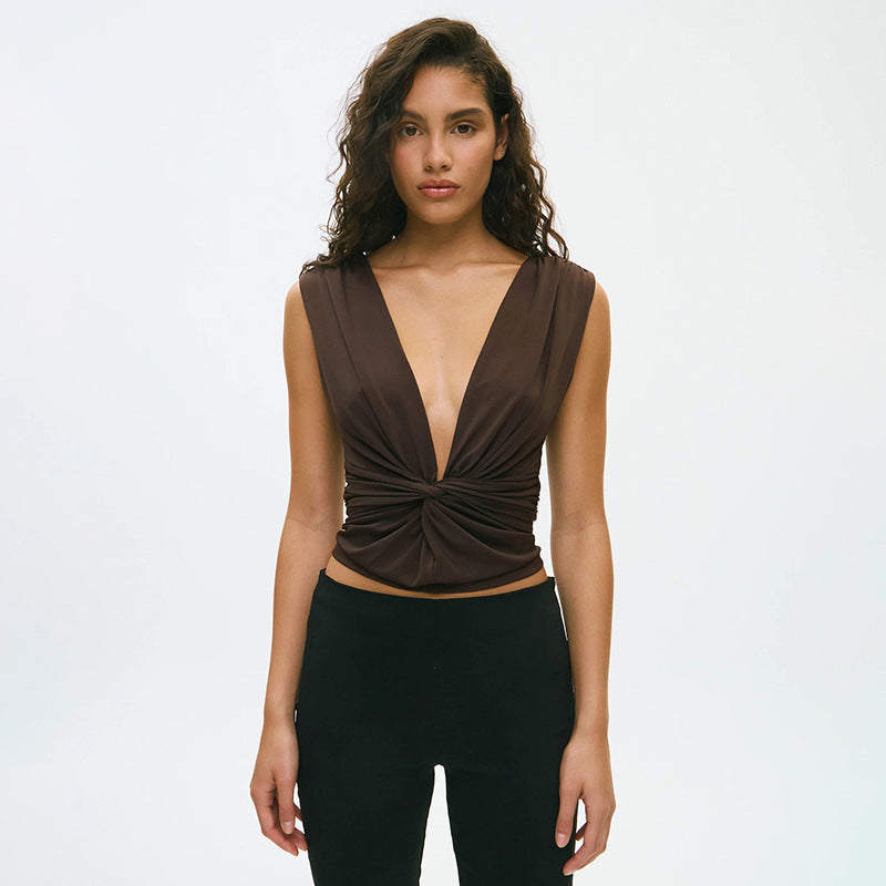 Damen elegantes Wickeloberteil mit tiefem V-Ausschnitt und raffinierter Drapierung R&B