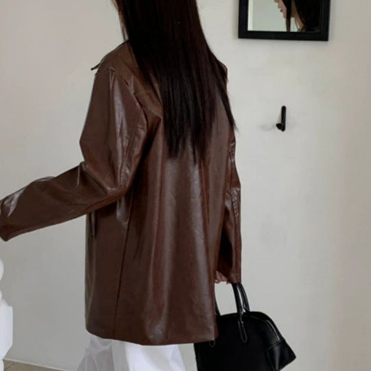 Damen lässige und stylische Kunstlederjacke R&B