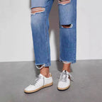 Damen High-Waist Jeans mit ausgefranstem Saum und Rissdetails