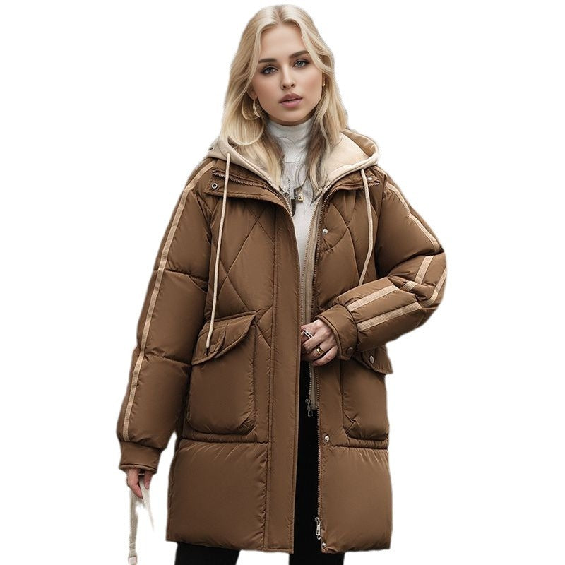 Damen gesteppte Winterjacke mit abnehmbarer Kapuze R&B