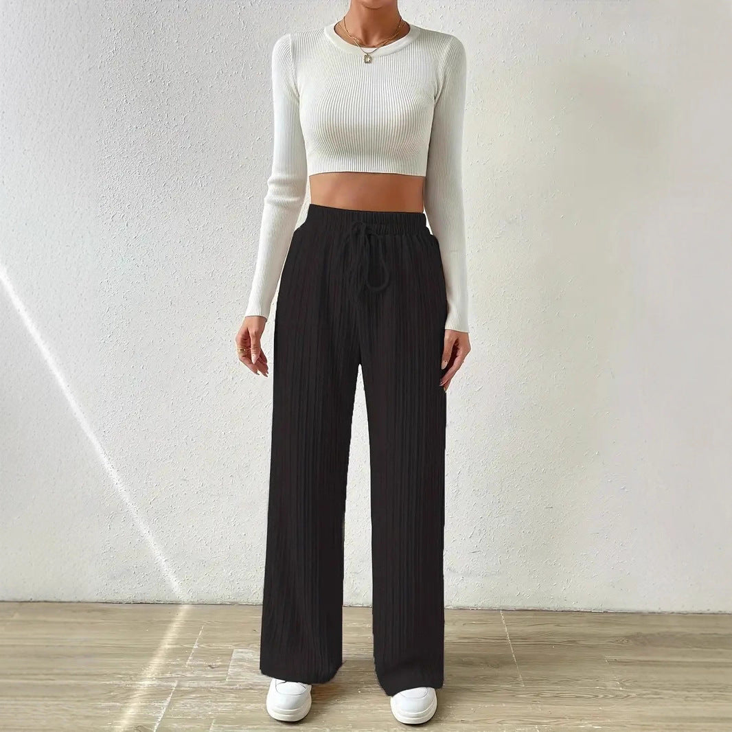 Damen weite Komfort-Hose mit elastischem Bund und Streifenmuster R&B