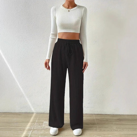 Damen weite Komfort-Hose mit elastischem Bund und Streifenmuster R&B