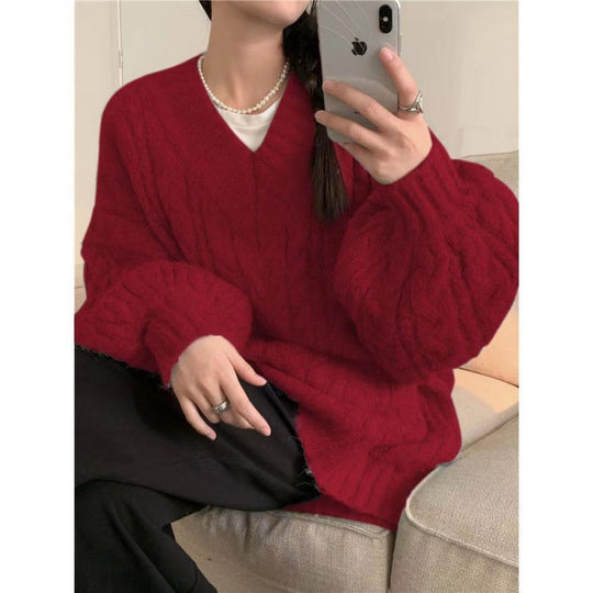 Damen Kuscheliger Grobstrick-Cardigan mit V-Ausschnitt und weiten Ärmeln R&B