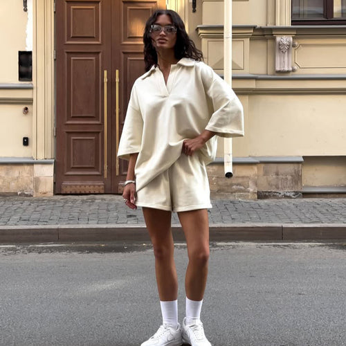 Damen lässiges Polo-Kleid mit bequemen 3/4-Ärmeln und modernem Ausschnitt R&B