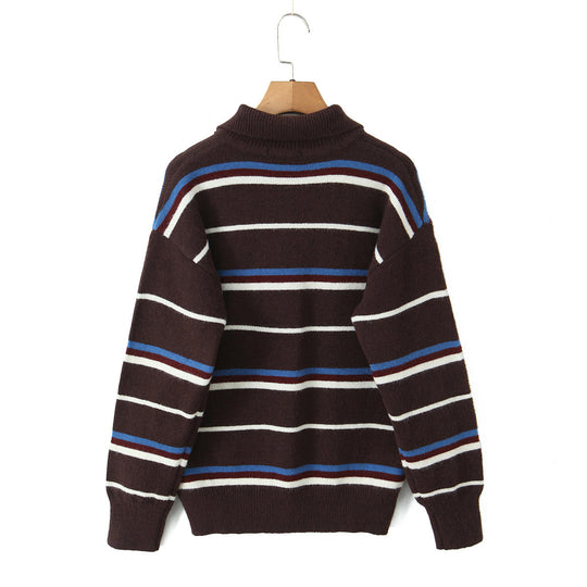 Damen gestreifter Poloshirt-Strickpullover R&B