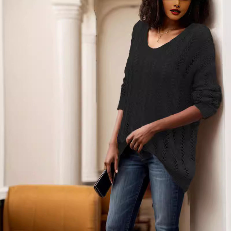 Damen luftiger Strickpullover mit einzigartiger Lochstruktur R&B