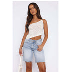 Damen asymmetrisches Spitzenoberteil mit funkelndem Ringdetail R&B
