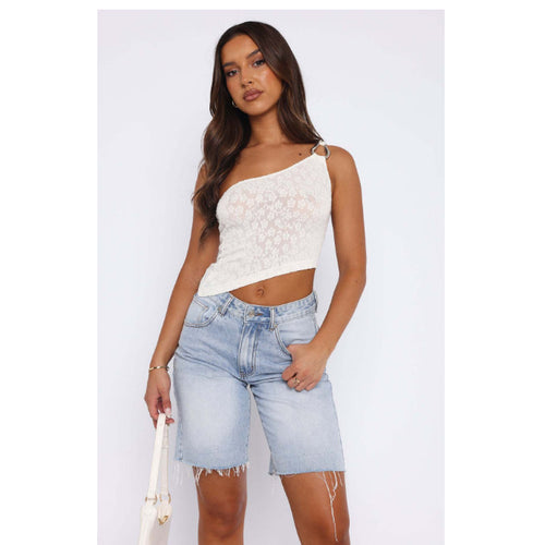 Damen asymmetrisches Spitzenoberteil mit funkelndem Ringdetail R&B