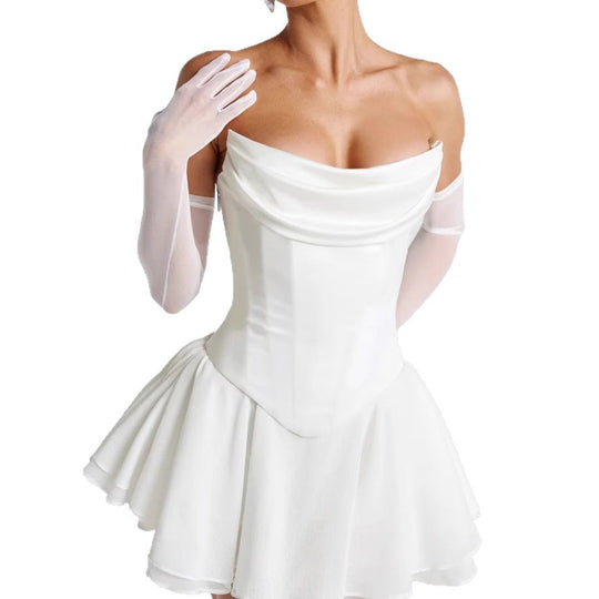 Damen Elegantes Hochzeitskleid mit ausgefallenem Wickeldesign und schwingendem Rock R&B