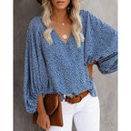 Damen Bluse mit weitem Puffärmel und eleganter V-Ausschnitt R&B