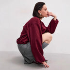 Damen weiche Oversized-Sweatjacke mit modernem Reißverschluss und seitlichen Eingrifftaschen R&B