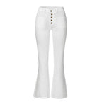 Damen Flared Jeans mit hohem Bund und dekorativen Knöpfen