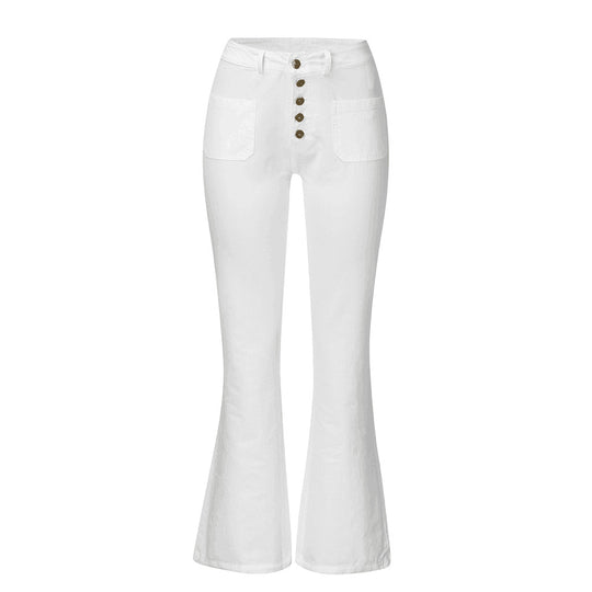 Damen Flared Jeans mit hohem Bund und dekorativen Knöpfen
