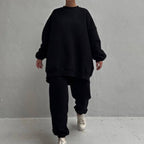 Damen bequemes Oversize-Loungewear-Set mit hohem Kragen und elastischen Bündchen