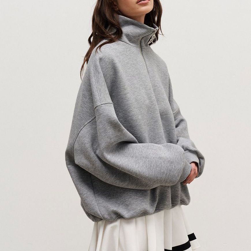 Damen modischer Pullover mit Reißverschluss und hohem Kragen R&B