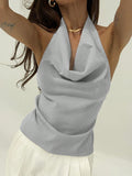 Damen Haltertop mit stilvollem Faltenwurf und Streifenmuster R&B