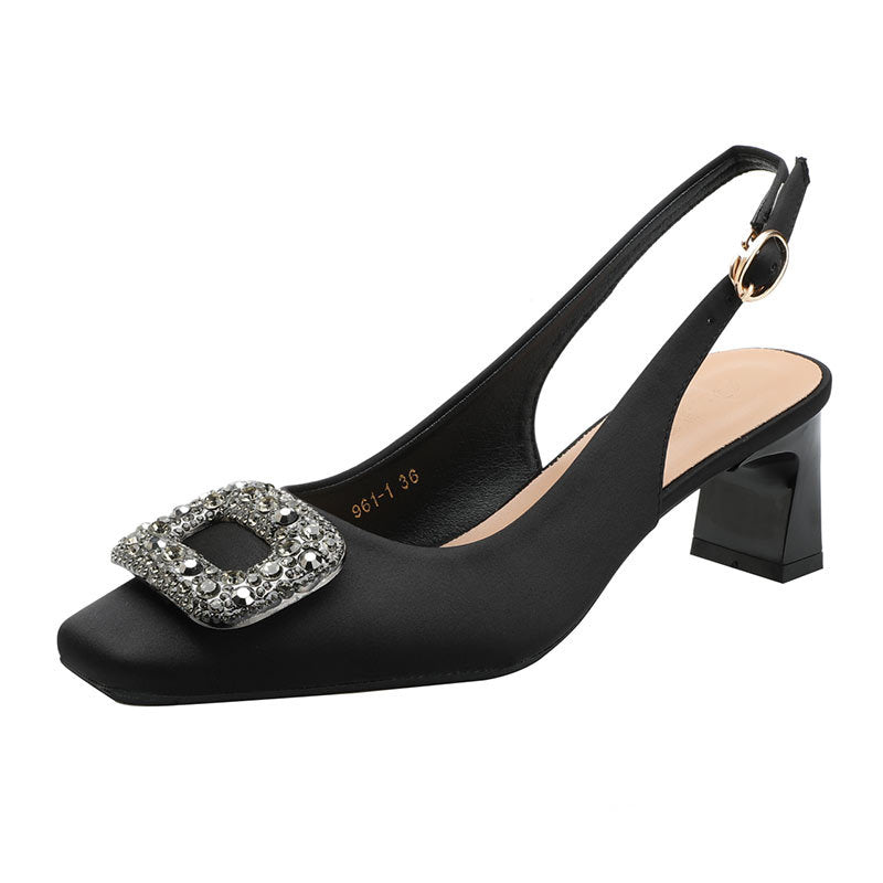Damen Slingback-Pumps mit dekorativem Schmuckelement und komfortablem Blockabsatz