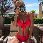 Damen Bikini-Set mit verstellbarem Halter-Top und knotenverziertem Höschen R&B