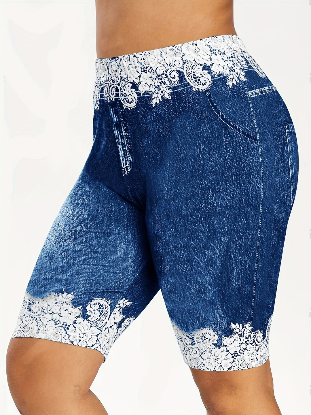 Damen Jeans-Bermuda-Shorts mit Spitzendetails und seitlichen Taschen R&B