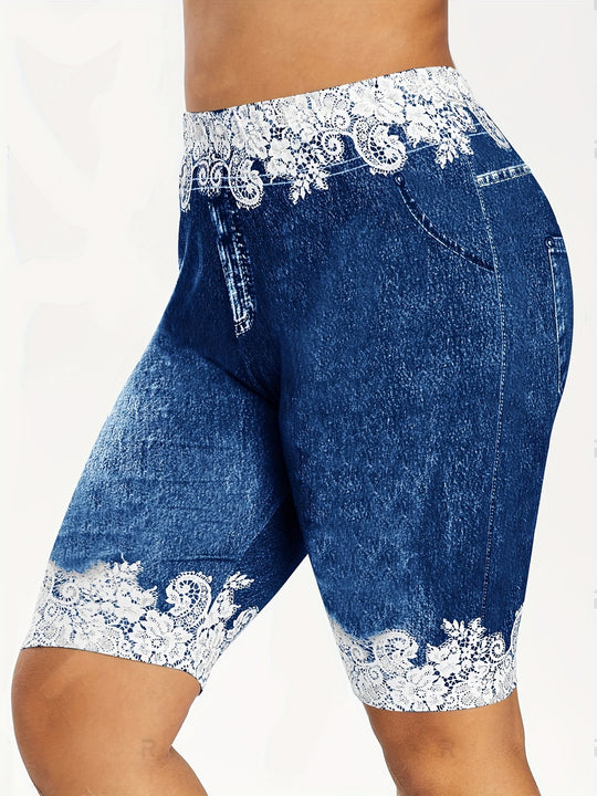 Damen Jeans-Bermuda-Shorts mit Spitzendetails und seitlichen Taschen R&B