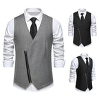 Herren moderne Anzugweste mit asymmetrischem Reißverschluss und eleganter Passform R&B