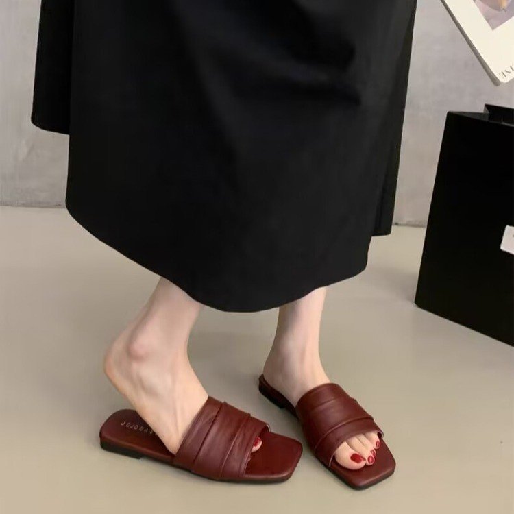 Damen modische Pantoletten mit breitem Textilriemen und rutschfester Sohle R&B