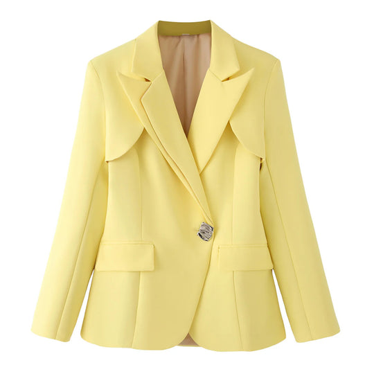 Damen elegante Blazerjacke mit strukturiertem Kragen und glänzenden Details R&B