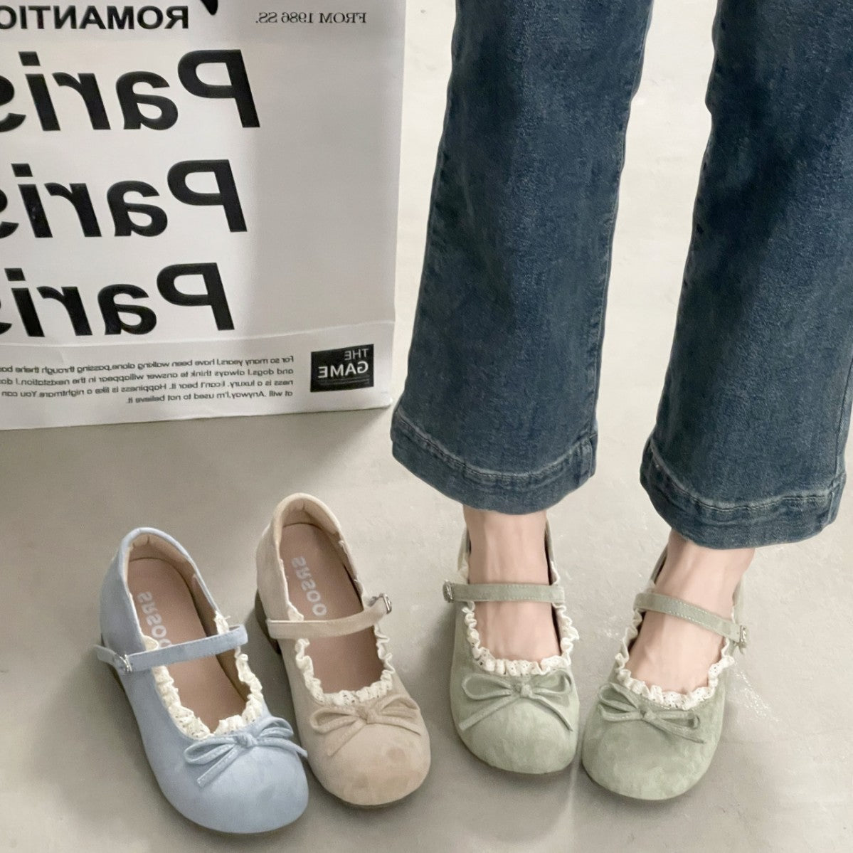 Damen Ballerinas mit eleganter Rüschenkante und praktischem Riemen R&B