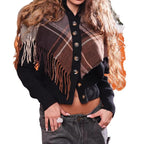 Damen eleganter Cardigan mit Fransen und dekorativen Knöpfen R&B