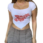 Damen Cropped Top mit kreativem Schmetterlingsdesign R&B