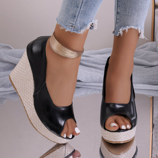 Damen Wedge-Pantoletten mit offener Zehenpartie und glänzender Fessel-Applikation R&B