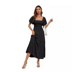 Damen Maxikleid mit Puffärmeln und elastischem Oberteil R&B
