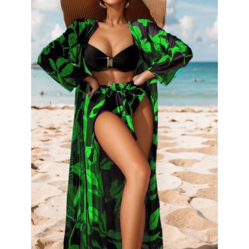 Damen Bikini-Set mit floralem Überrock und stilvollem Bandeau-Oberteil R&B