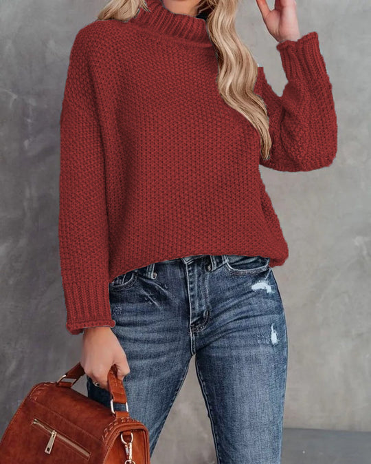 Damen kuscheliger Strickpullover mit hohem Kragen und luftiger Struktur R&B