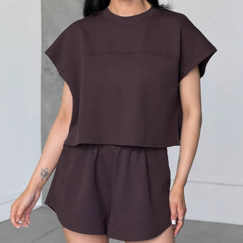 Damen Sportliches Kurzarm-Oberteil und Shorts-Set R&B