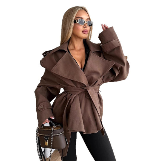 Damen modische Trenchjacke mit weitem Schnitt und Bindeband R&B