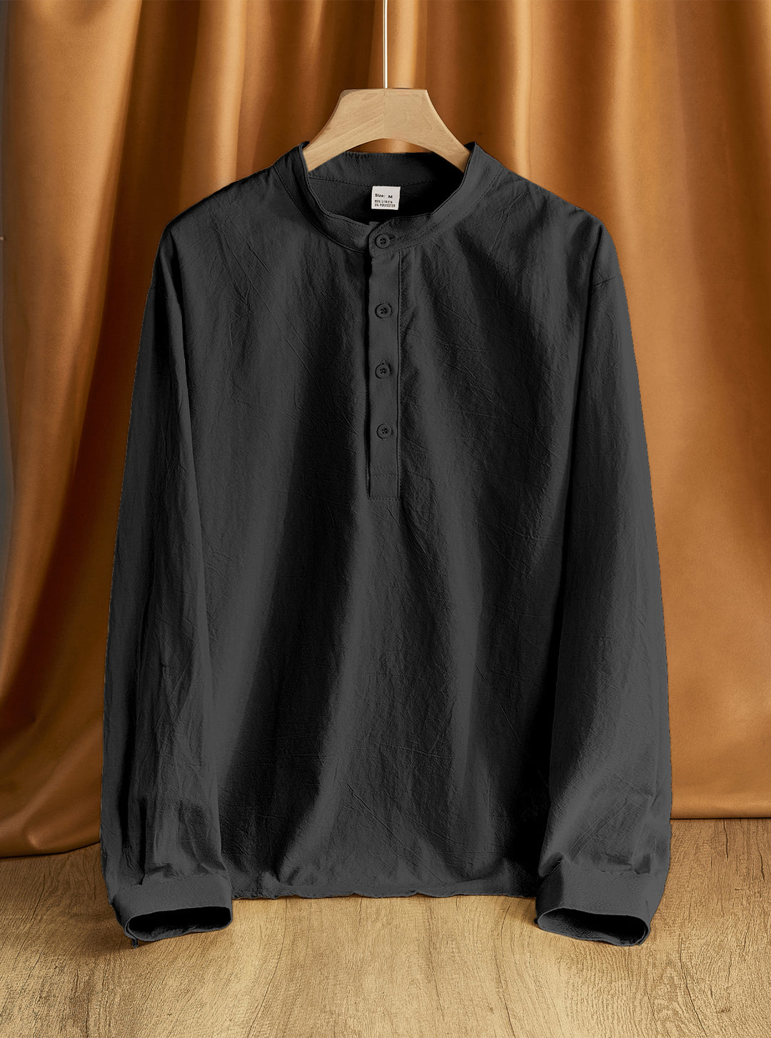 Herren nan Nehru-Kragen-Henley aus Baumwollstretch mit verdeckter Knopfleiste und schmaler Passform R&B