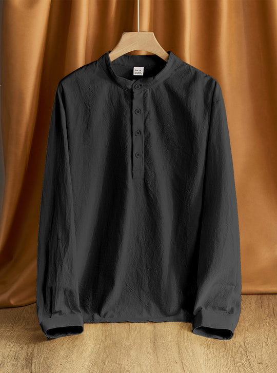 Herren nan Nehru-Kragen-Henley aus Baumwollstretch mit verdeckter Knopfleiste und schmaler Passform R&B