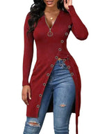 Damen figurbetontes Wickelshirt mit Knopfdetails und tiefem V-Ausschnitt R&B