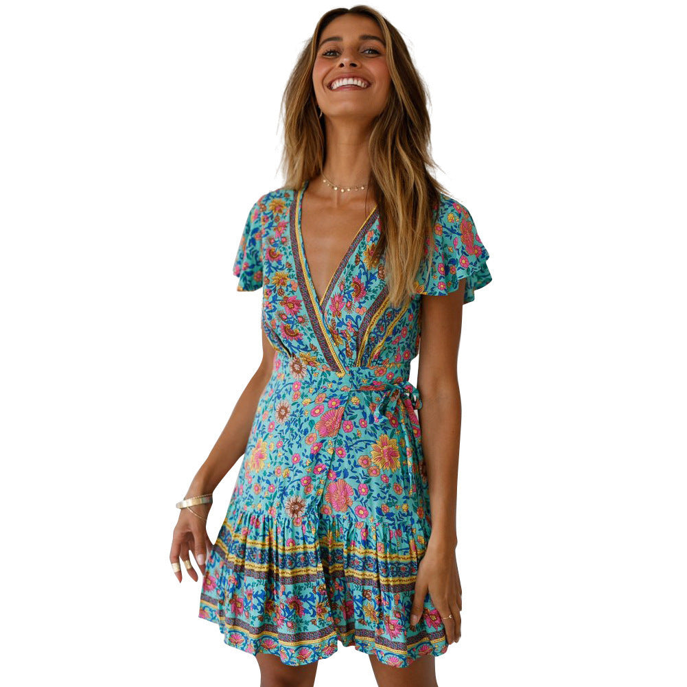 Damen Wickelkleid mit floralem Design und Rüschendetails R&B