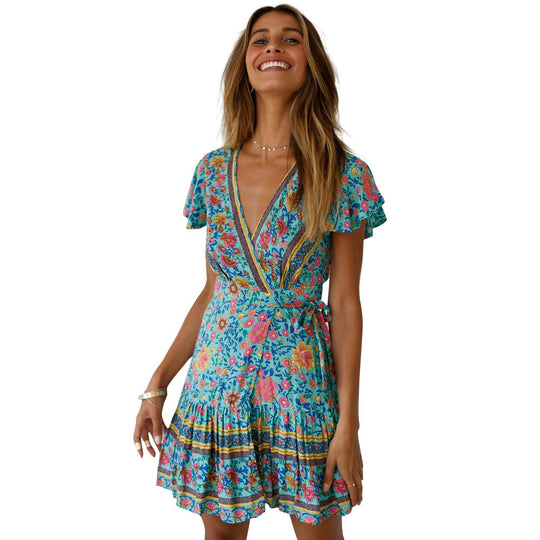 Damen Wickelkleid mit floralem Design und Rüschendetails R&B