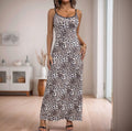 Damen Maxikleid mit zeitgemäßem Leopard-Print und verstellbaren Spagettiträgern R&B
