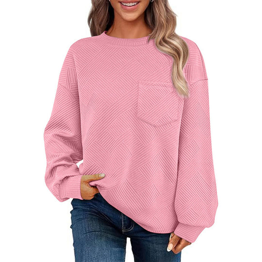 Damen lässiger Pullover mit strukturiertem Muster und praktischer Brusttasche R&B