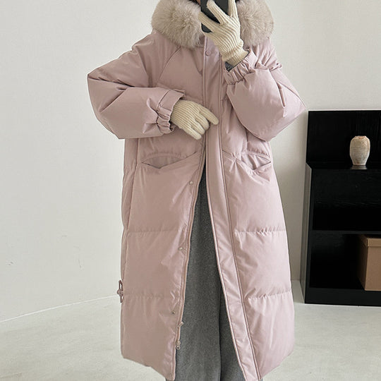 Damen Lange gefütterte Winterjacke mit hochwertigem Kunstfellkragen und praktischen Taschen R&B