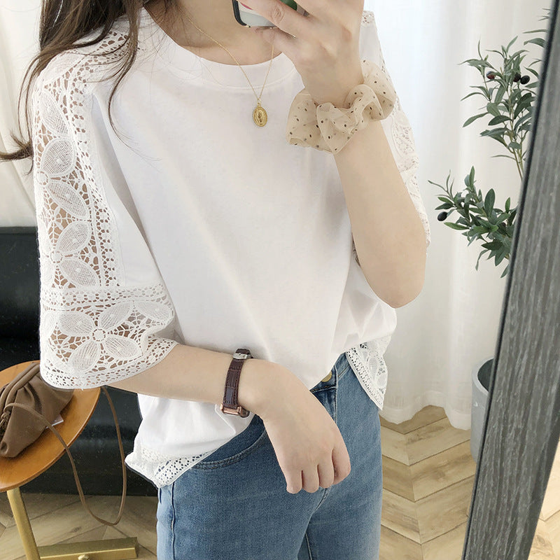 Damen Elegantes Spitzenärmel Top R&B