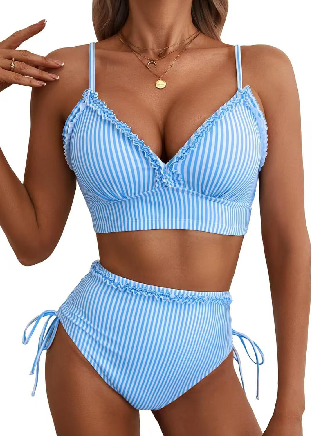 Damen Bikini-Set mit süßem Rüschendetail und hoch tailliertem Schnitt R&B